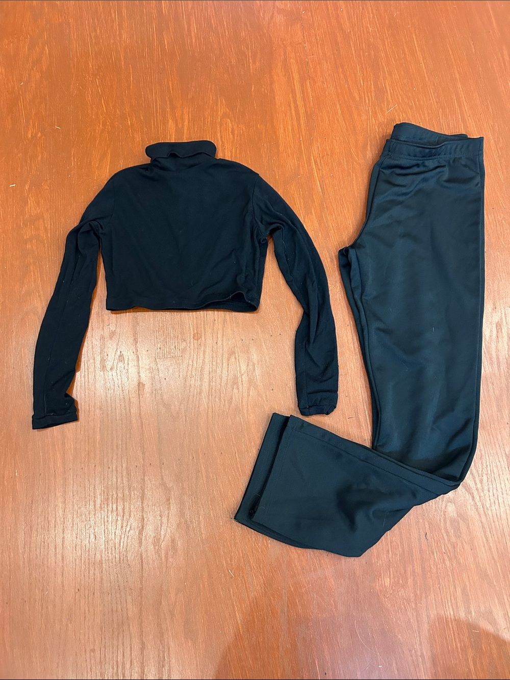 Black High-Rise Track Pants with Matching Black Crop Top Set